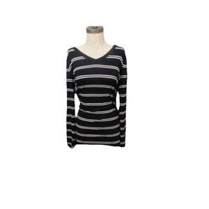Andrea Jovine Size L Large Vneck Striped Knit Long Sleeve Top NWT $58